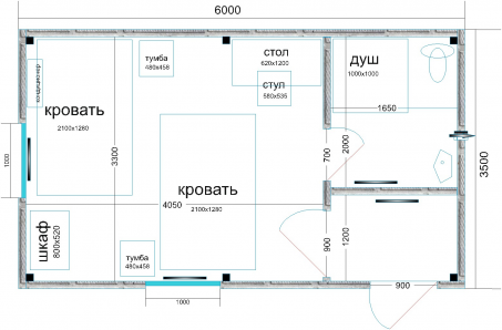 Двухместный жилой модуль 3,50*6,00м.